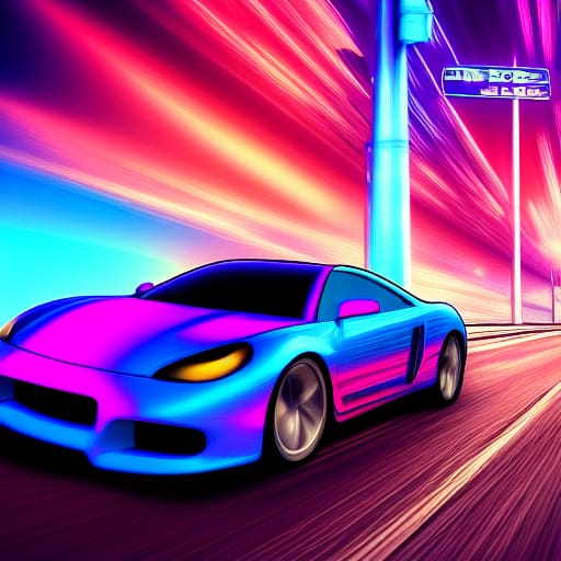 AI Art Neon Blue Car Race