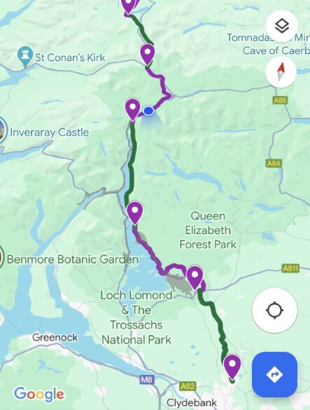West Highland Way trail near Rowchoish at the northern end of Loch Lomond