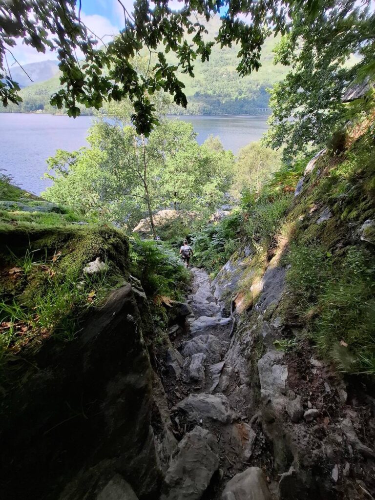 West Highland Way trail north of Inversnaid after leaving the hotel