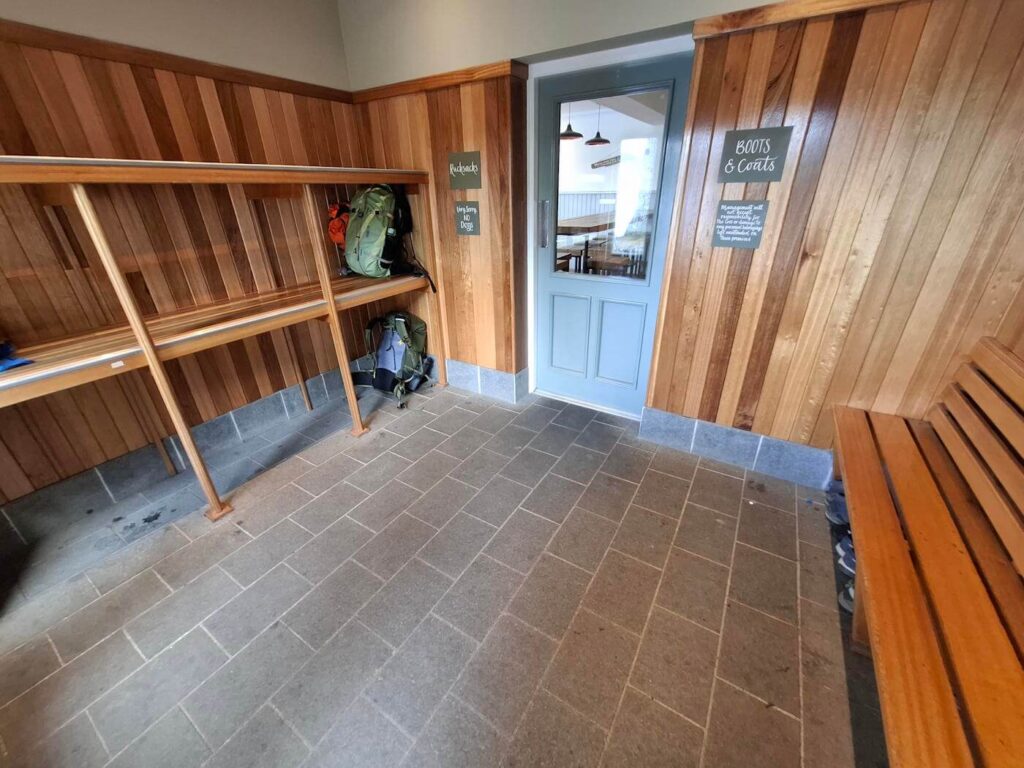 Entering Inversnaid Hotel from the West Highland Way on Day 2