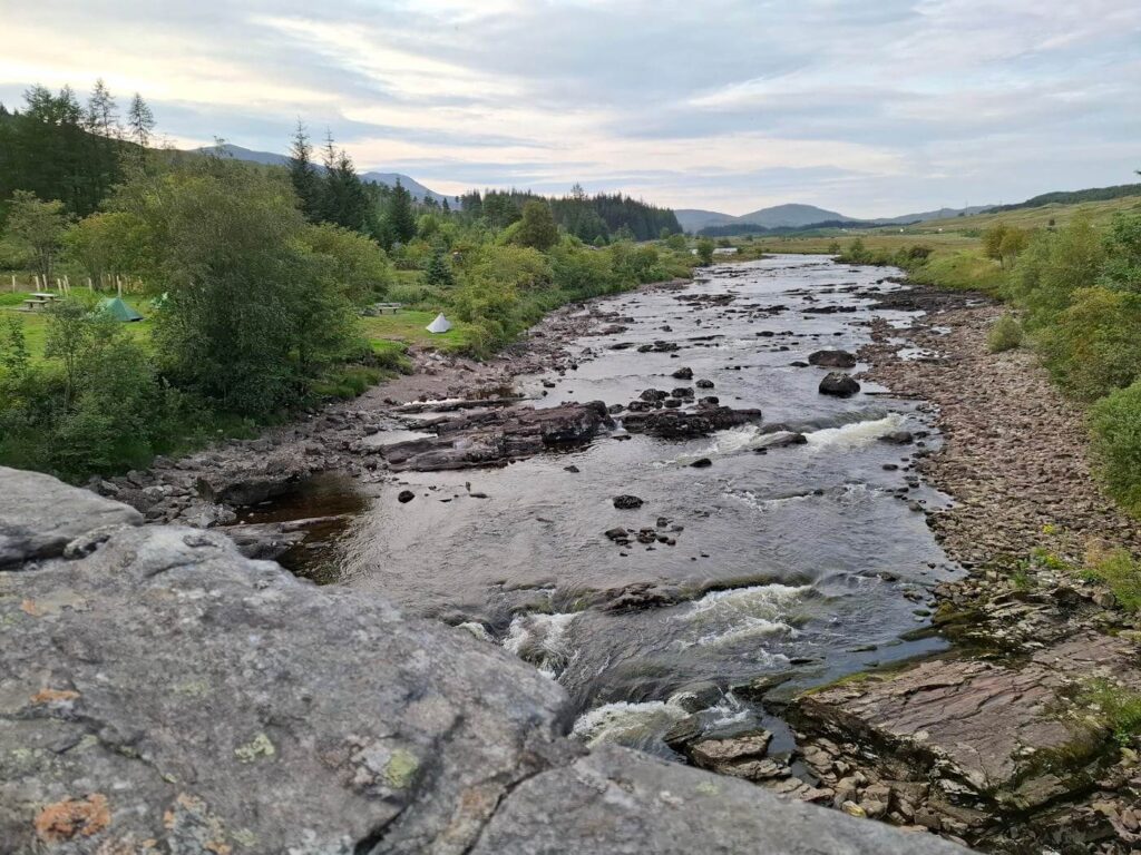 Wide view of the River Orchy from the bridge